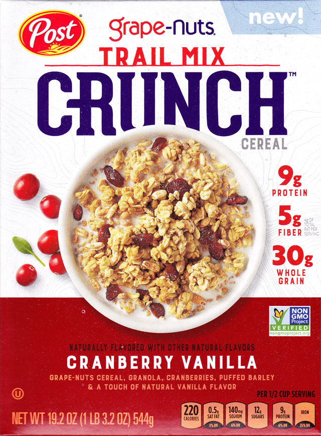 2018 Cranberry Vanilla Grape-Nuts Trail Mix Crunch Cereal Box - Front
