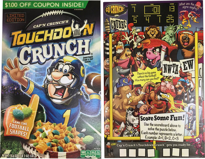 Cap'n Crunch's Touchdown Crunch Cereal Box From 2017