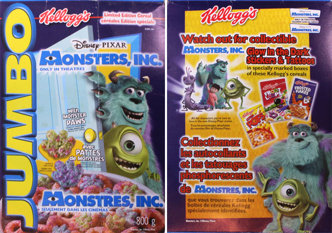 2001 Monsters, Inc. Cereal Box