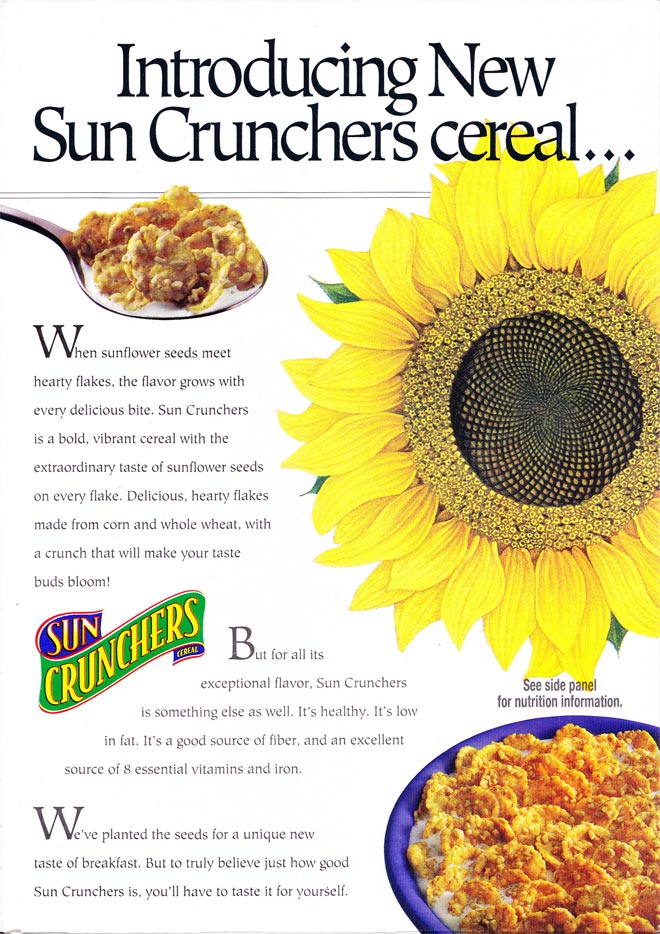 Sun Crunchers Cereal Box (Back)