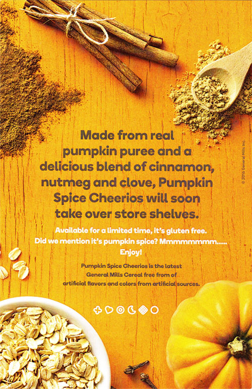 Pumpkin Spice Cheerios Cereal Promotional Card