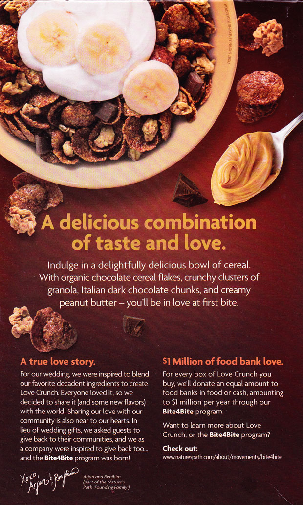 Dark Chocolate & Peanut Butter Love Crunch Cereal Box - Back