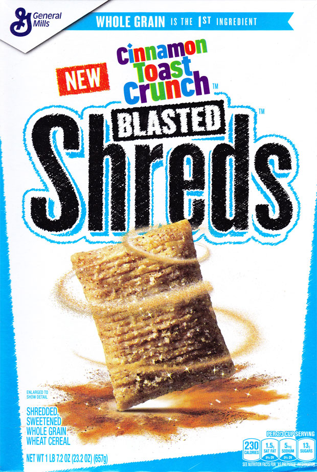 Cinnamon Toast Crunch Blasted Shreds Cereal Box - Front