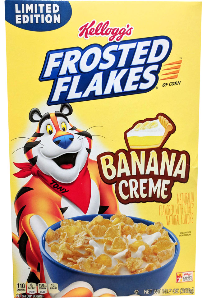 Banana Creme Frosted Flakes Cereal Box
