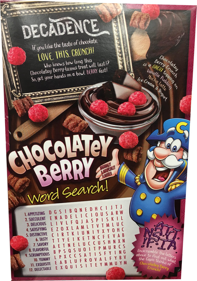 Chocolatey Berry Crunch Cereal Box - Back