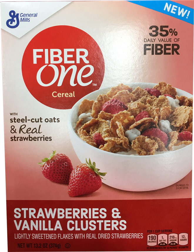 Fiber One Strawberries & Vanilla Clusters Cereal Box