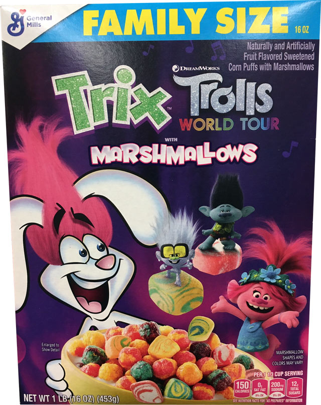 Trix Trolls World Tour Cereal Box