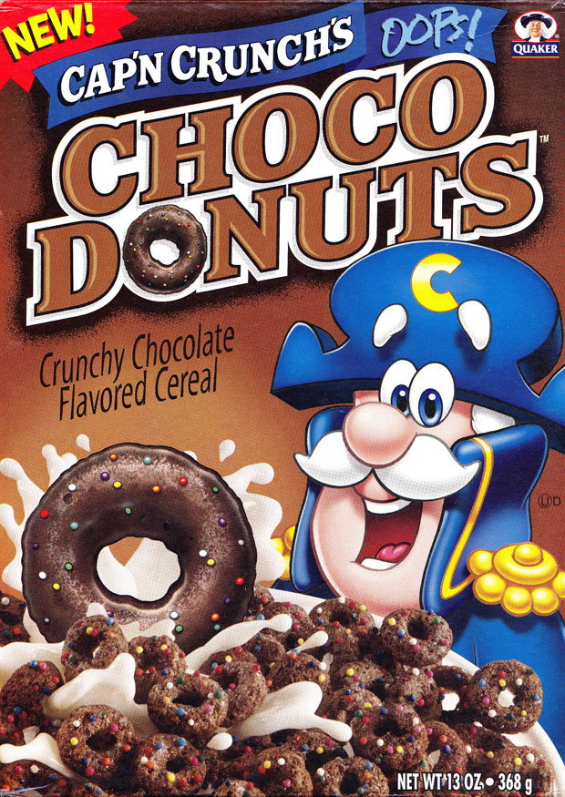 Cap'n Crunch's Oops! Choco Donuts Cereal Box (Front)