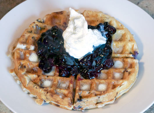 Whole Grain Blueberry Waffle with homemade blueberry topping