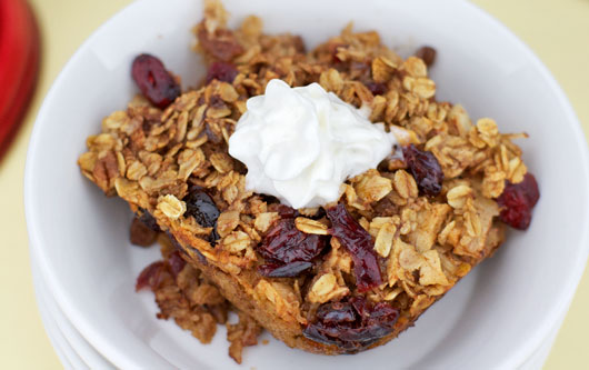 Baked Cranberry Oatmeal With Whipped Cream