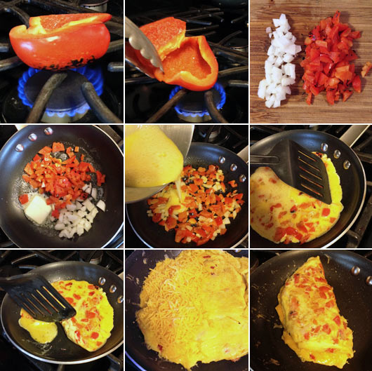 Making a Roasted Red Pepper Omelet