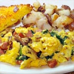 Cheesy Scrambled Eggs with Onions and Spinach