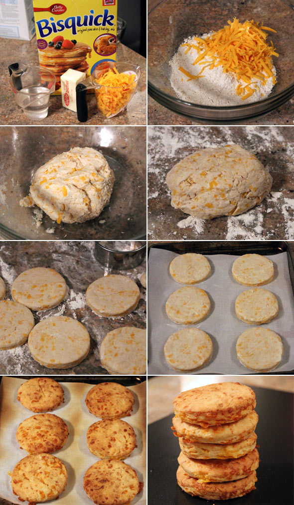 Making Cheddar Cheese Bisquick Biscuits
