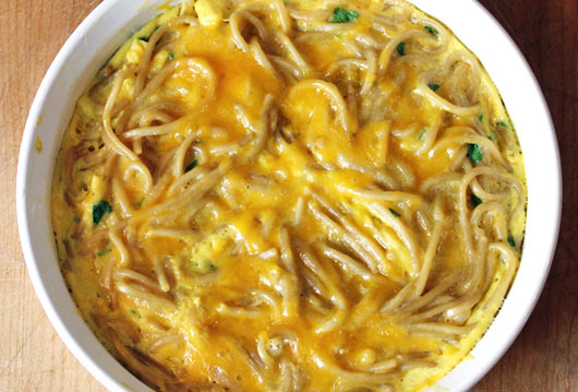 Cheesy Noodle Omelette In The Pan