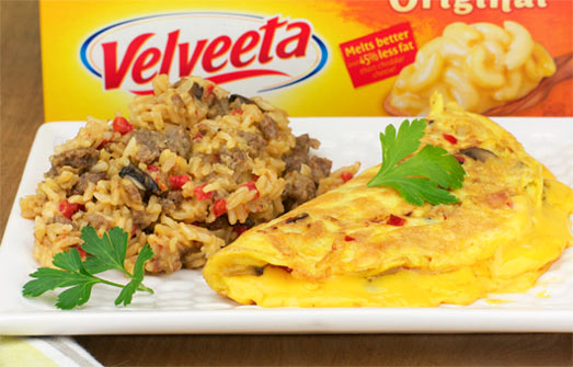 Skillet Breakfast Rice With Velveeta Omelet