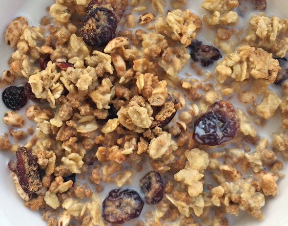 Bowl of Cranberry Vanilla Grape-Nuts Trail Mix Crunch