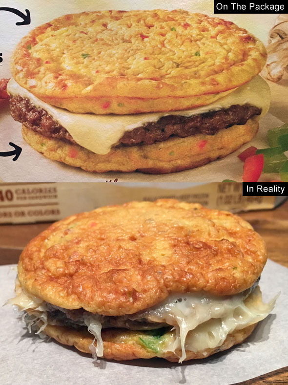 Jimmy Dean Delights Egg'wich In Reality: Ham, Bell Pepper, Mushroom, Bacon and Onion Egg Frittatas with Turkey Sausage and Cheese