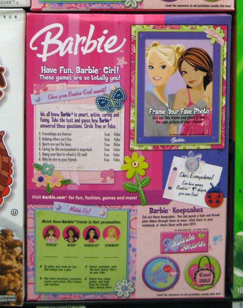 Back of The 2008 Barbie Cereal Box
