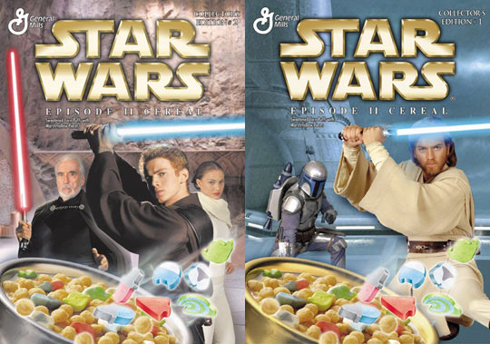 Both Star Wars Episode II Cereal Boxes