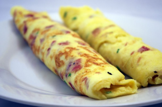 Rolled German Omelette With Bacon And Chives