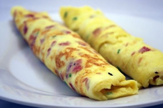 Rolled German Omelette With Bacon And Chives