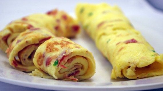 Rolled German Omelette With Bacon And Chives