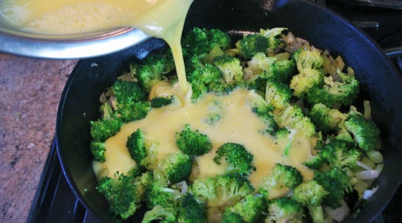 Add The Egg Mixture To The Broccoli