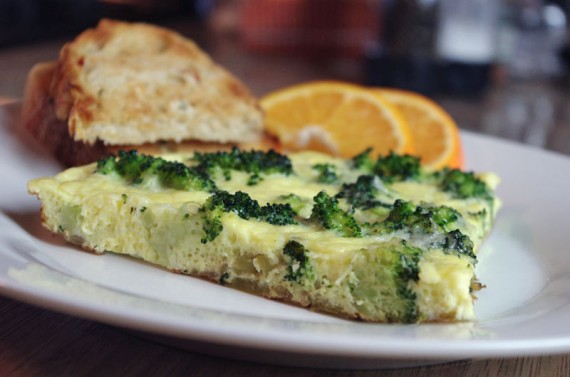 A Slice Of Broccoli And Bell Pepper Frittata