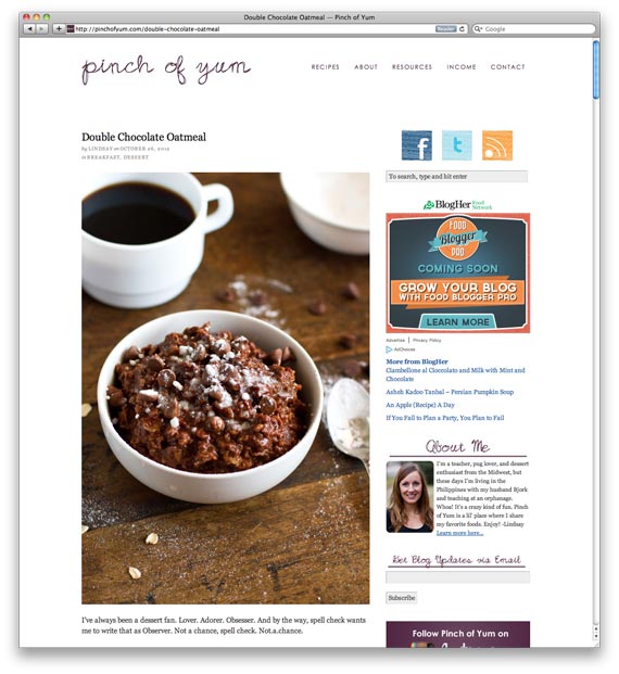 Double Chocolate Oatmeal at Pinch of Yum