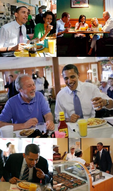 Muntatge del president Barack Obama gaudint de l'esmorzar