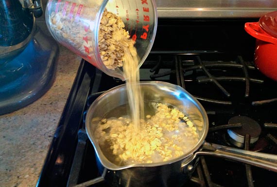 Making The Oats For Banana Cream Oatmeal