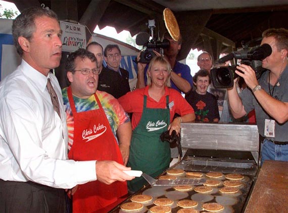 George W. Bush flipping pancakes