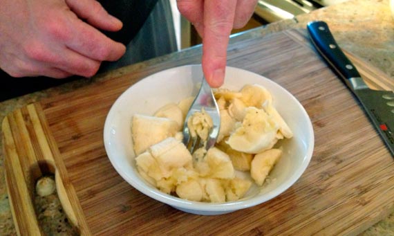 Mashing Bananas For Banana Cream Oatmeal