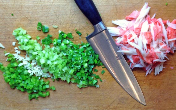 Chopping for Crab Meat Omelette