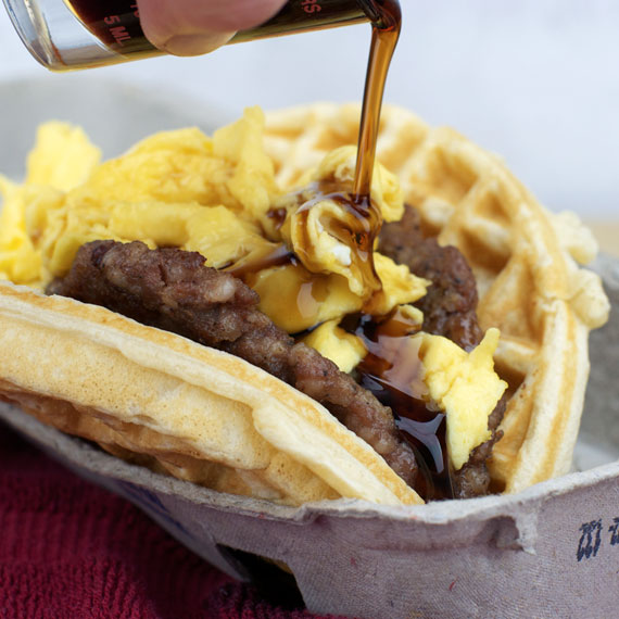 Homemade Waffle Taco With Maple Syrup