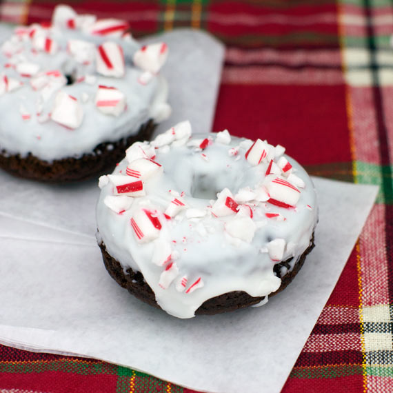 Chocolate Cake Donut With Crushed Candy Cane Icing