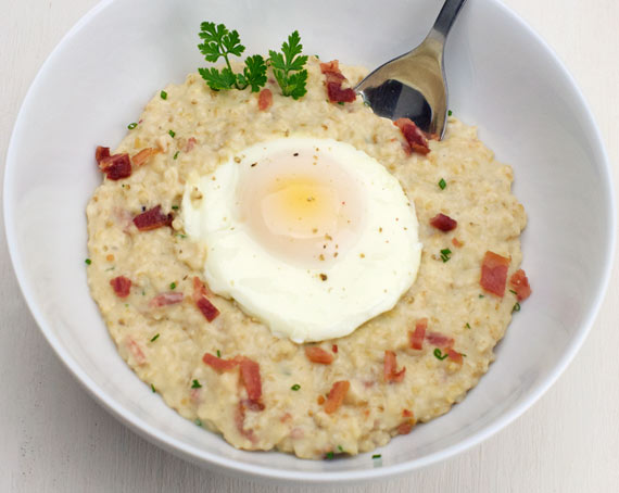 Bacon Cheddar Steel-Cut Oatmeal With Fried Egg