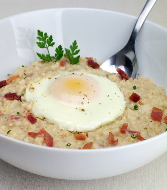 Bacon Cheddar Oatmeal With Fried Egg