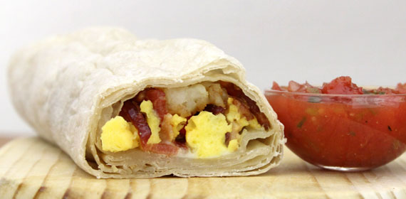 Bacon Potato Pepper Jack Breakfast Burrito