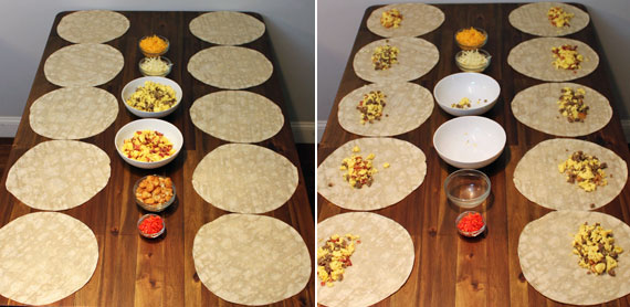 Homemade Frozen Breakfast Burrito Assembly Line