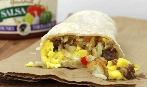 Sausage Potato Pepper Jack Breakfast Burrito