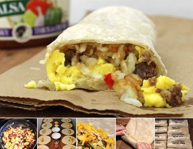 Homemade Frozen Breakfast Burrito Assembly Line