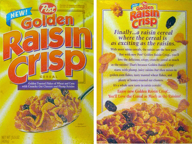 Golden Raisin Crisp Cereal Box