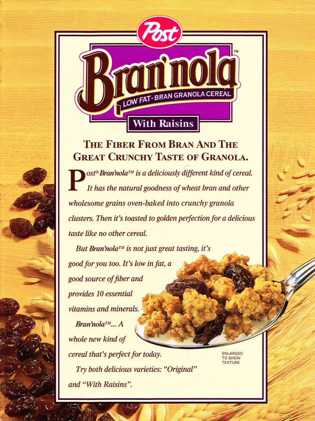 Post Bran'nola Cereal Box (Back)