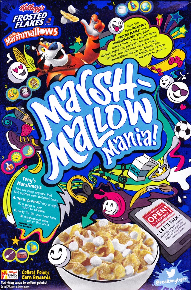 Frosted Flakes With Marshmallows Cereal Box (Back) Frosted Flakes With Marshmallows Cereal Box (Back)