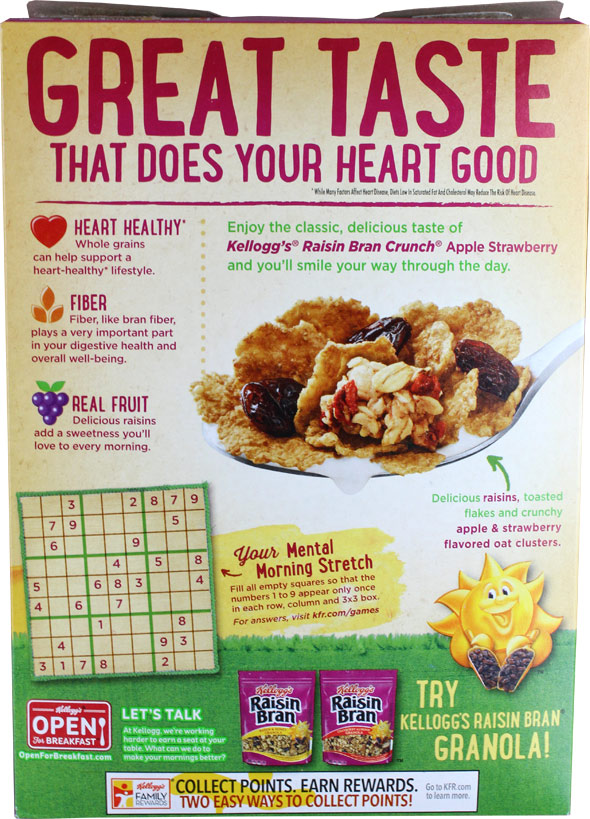 Raisin Bran Crunch Apple Strawberry Cereal Box - Back