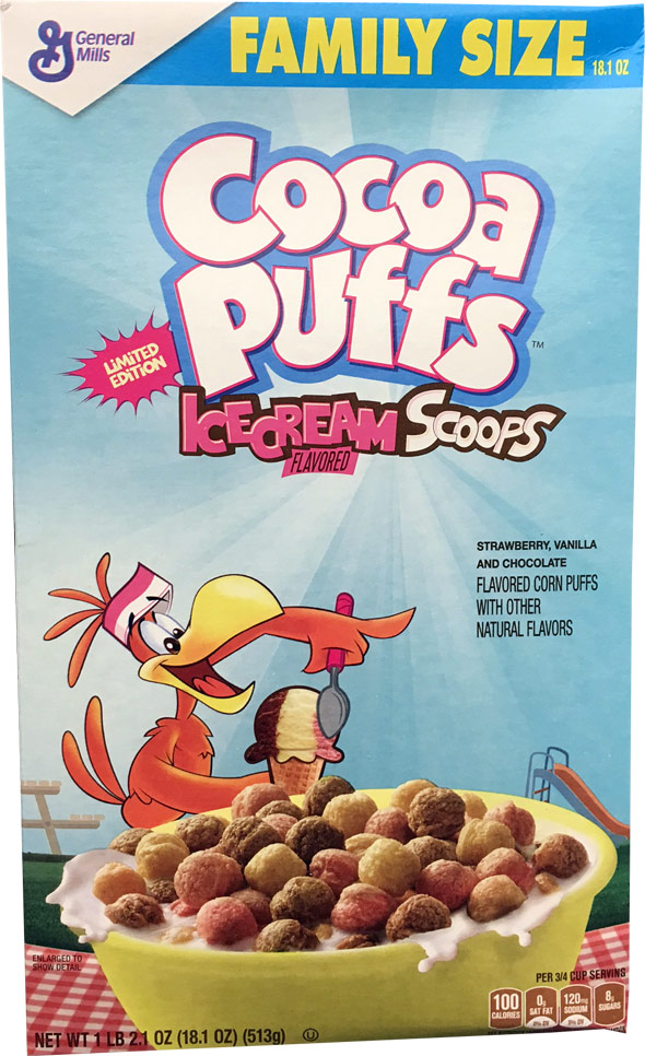 Cocoa Puffs Ice Cream Scoops Cereal Box in 2018