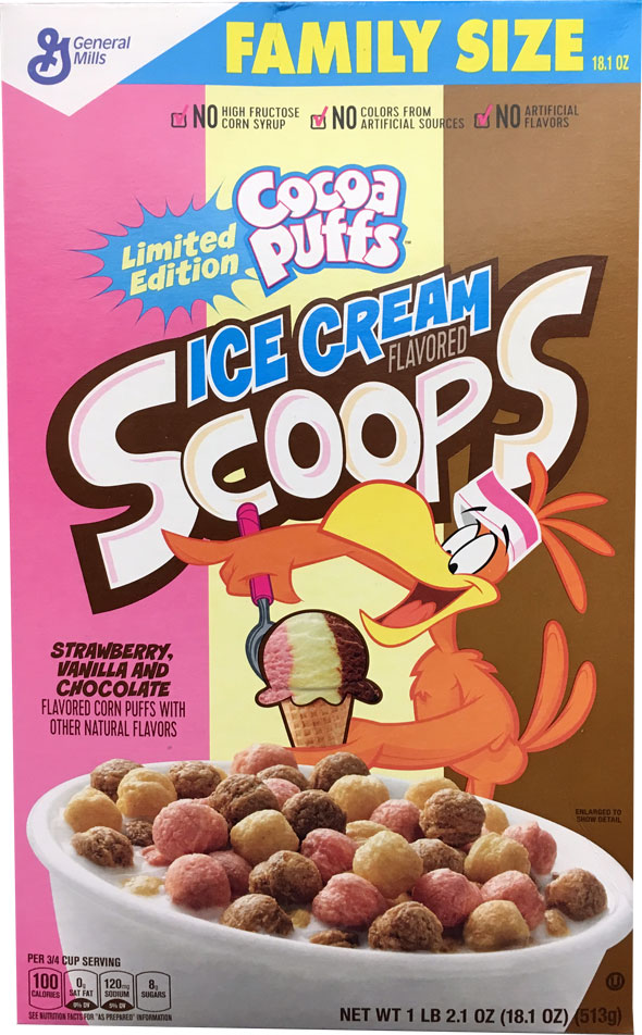 Cocoa Puffs Ice Cream Scoops Cereal Box - Front