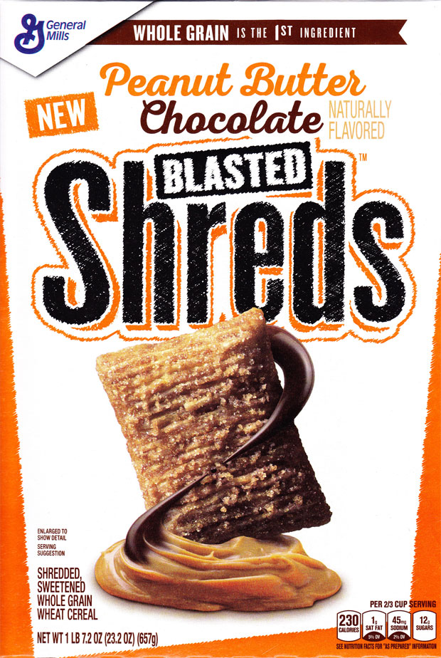 Peanut Butter Chocolate Blasted Shreds Cereal Box - Front