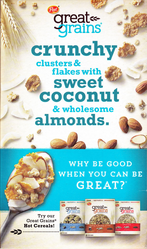 Great Grains Coconut Almond Crunch Cereal Box - Back